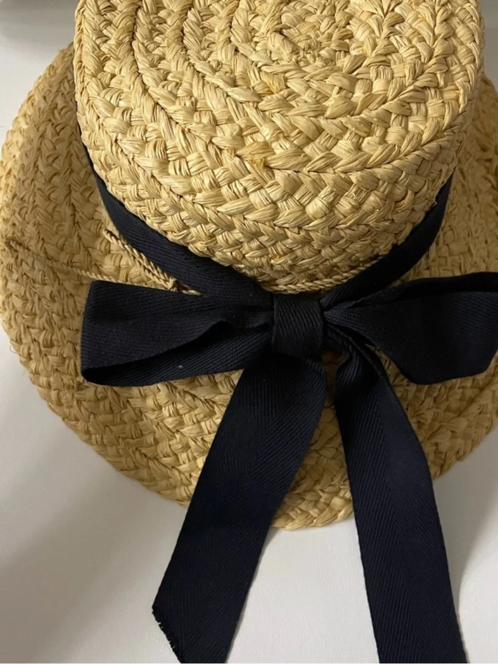 Helen Kaminski Natural Straw Sun Hat with Black Ribbon Tie - Picture 8 of 10